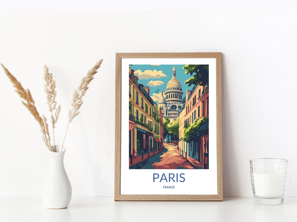 Paris France Montmartre Street Sacre Coeur Basilica Travel Poster - Image 3