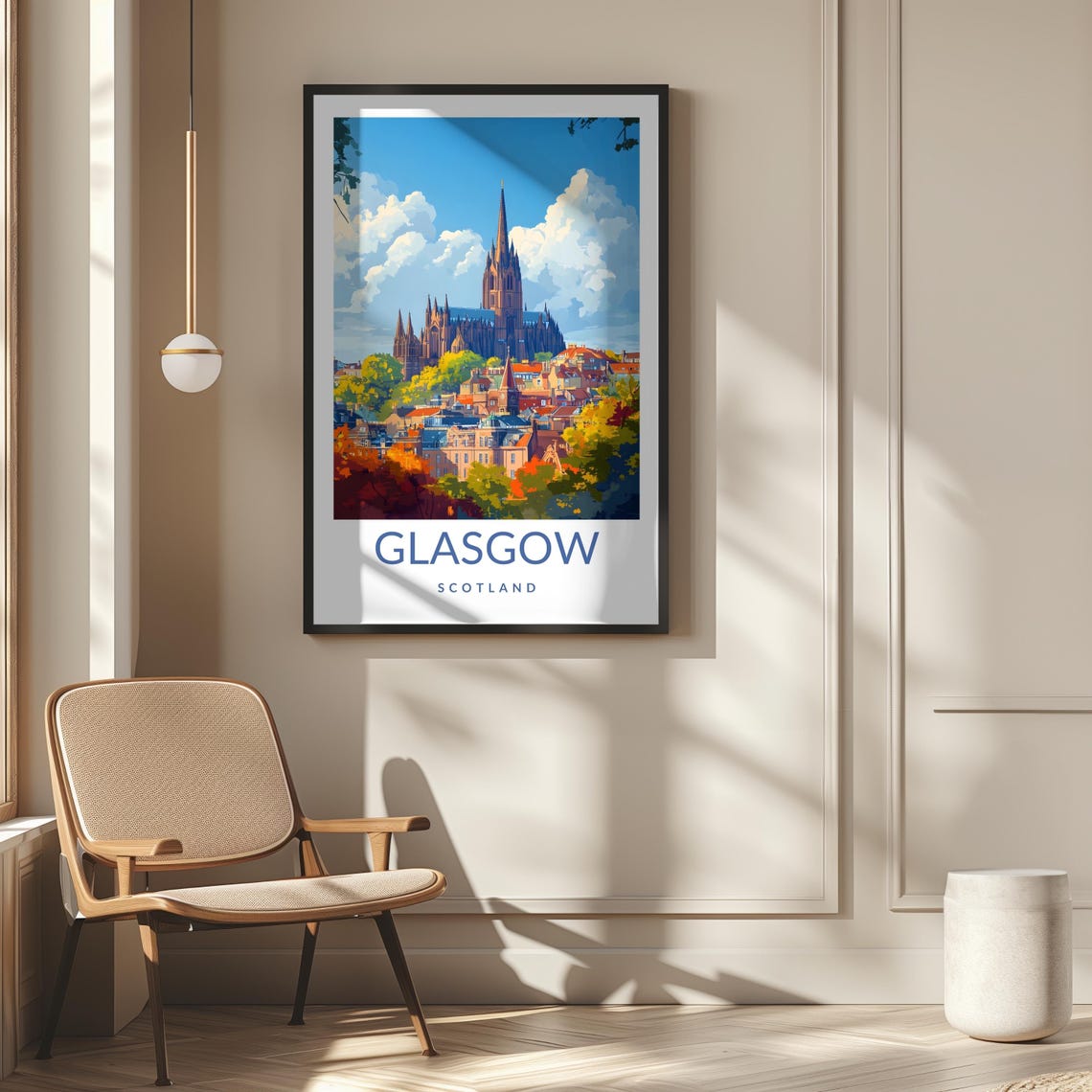 Glasgow Scotland Cathedral City Skyline Colorful Travel Poster - Image 2