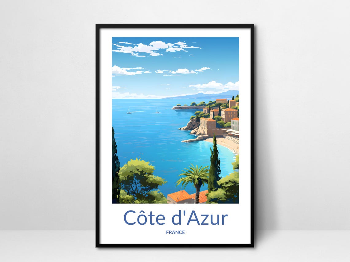 French Riviera Coastal Town Palm Trees Mediterranean Sea Poster