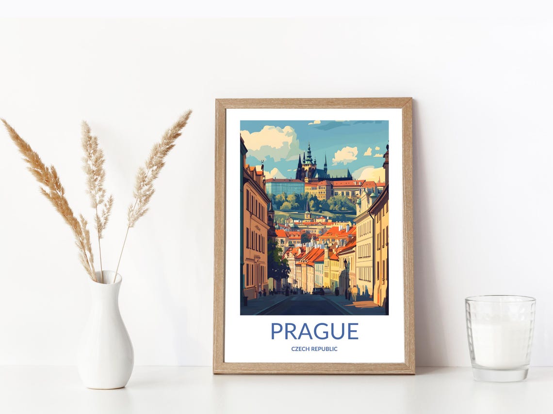 Prague Czech Republic Castle Hill Street Red Roofs Travel Poster - Image 3
