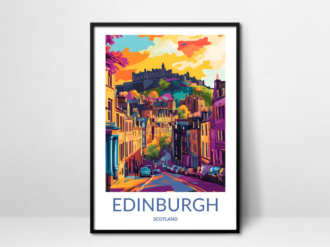 Edinburgh Scotland Castle Vibrant Cityscape Street Art Poster