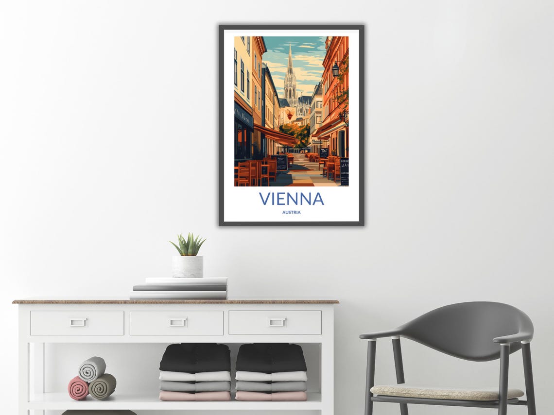 Vienna Austria Cathedral Street Cafe Scene Europe Travel Poster - Image 2