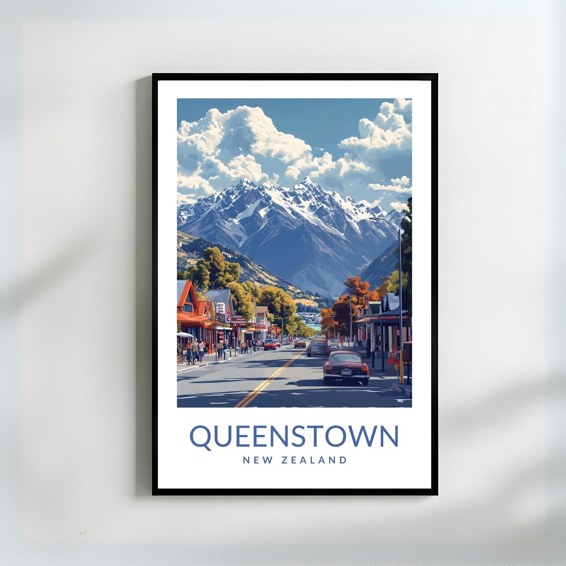 Queenstown New Zealand Mountain Town Street Adventure Travel Poster