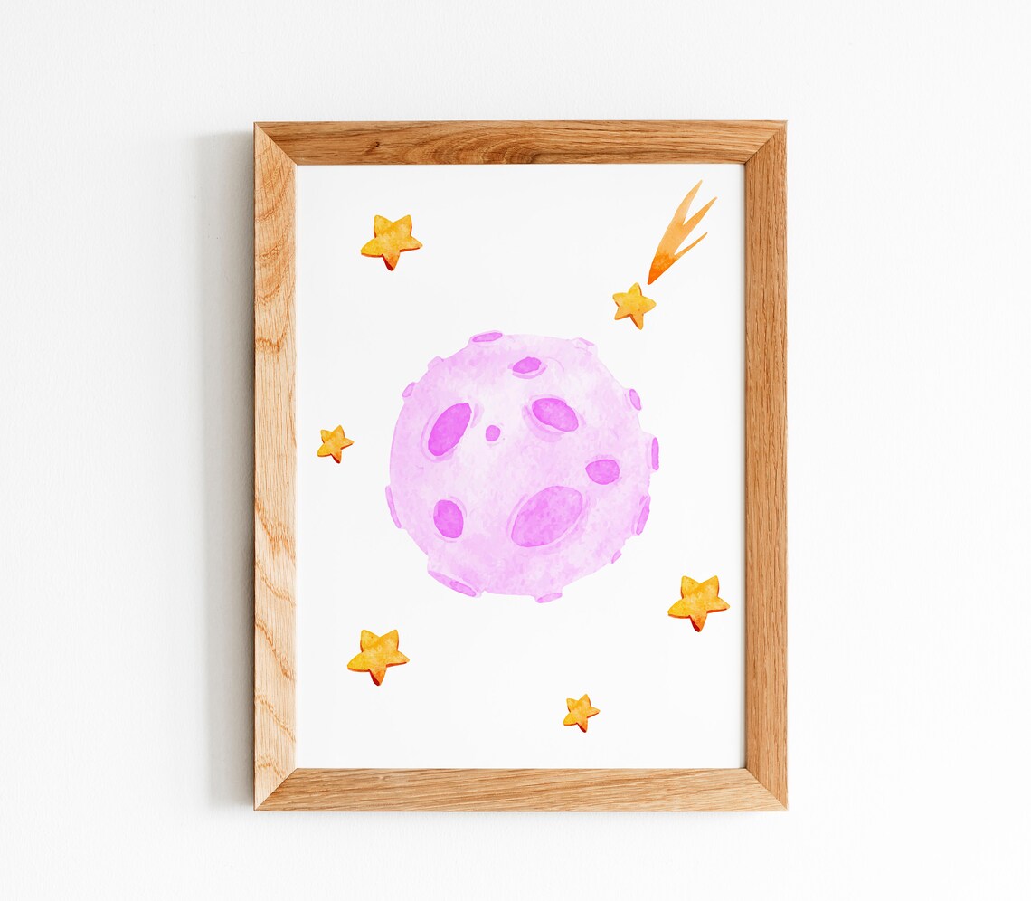 Happy Astronaut Stars Watercolor Girl Space Nursery Decor Poster - Image 2