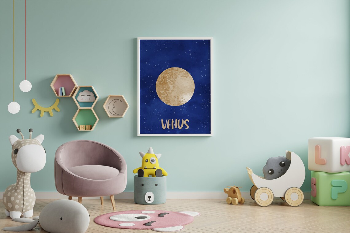 Watercolor Earth Planet Kids Space Bedroom Nursery Decor Poster - Image 9