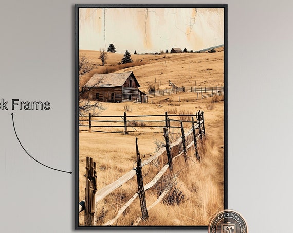 Rustic Old Barn Framed Wall Art Vintage Farm Landscape Print Serene Rural Wall Decor Farmhouse Large Vertical Poster Ready To Hang