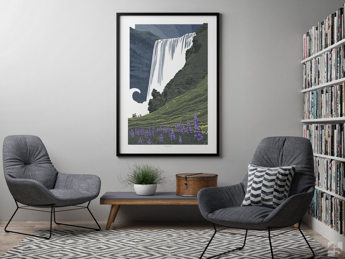 Skogafoss Waterfall Travel Poster, Icelandic Landscape - Image 2