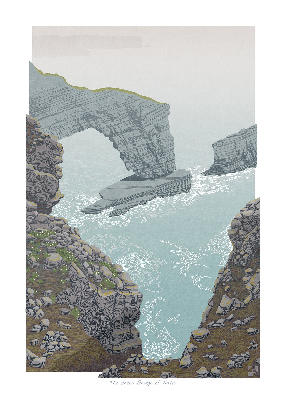 The Green Bridge Of Wales Pembrokeshire Wales Landscape Art Print Wales Travel Poster Pembrokeshire Coast Poster Wall Art Unframed - Image 2