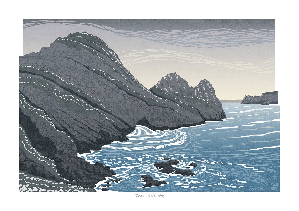 Three Cliffs Bay, Gower Wales Landscape Travel Poster - Image 2