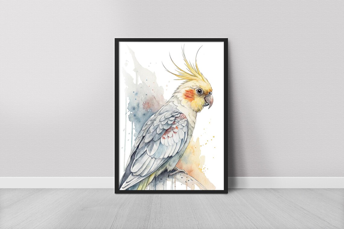Cockatiel Parrot Watercolor Yellow Crest Pet Bird Portrait Poster