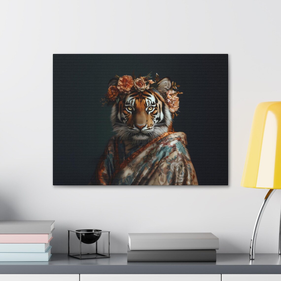 Tiger Wearing Floral Crown And Kimono Robe Regal Animal Portrait Poster - Image 2