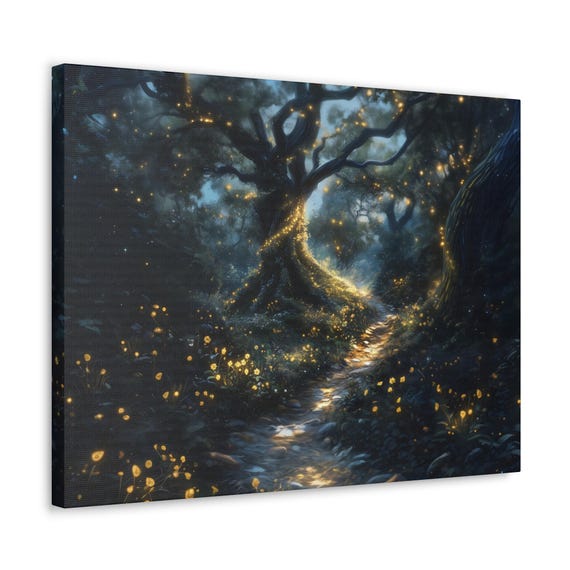 The Firefly Tree Print Magical Landscape Modern Painting Fantasy Nature Rustic Wall Print Airbnb Art Wall Decor
