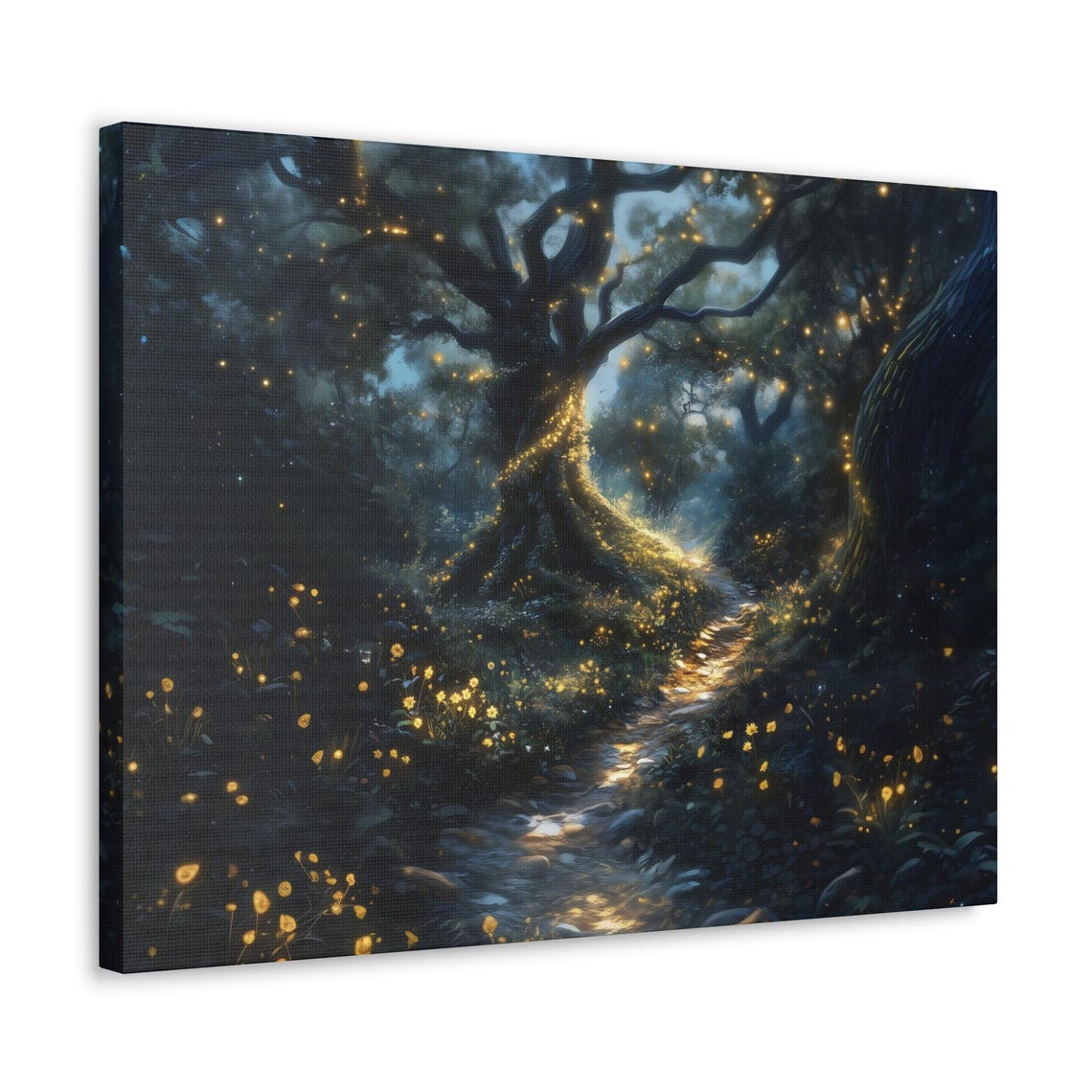 Magical Firefly Forest With Glowing Tree Moonlit Path Poster