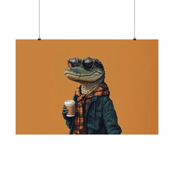 Hipster Aligator Maximalist Eclectic Victorian Poster Print Bold Altered Party Animal Portrait Fantasy Fun Colorful Renaissance Rustic