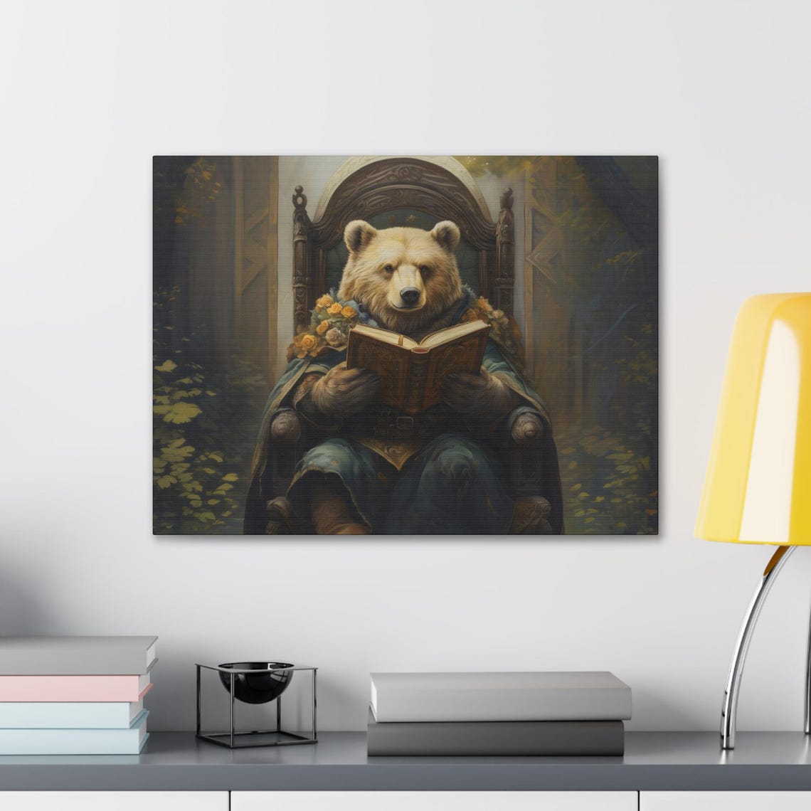 Eclectic Victorian Bear Reading Print Bold Altered Animal Portrait Fantasy Fun Colorful Renaissance Rustic Art - Image 2