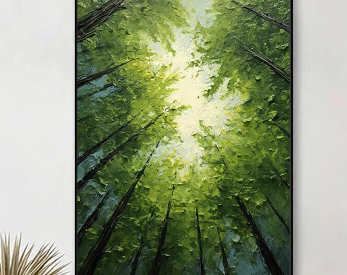Sunlit Green Forest Canopy Looking Up Through Treetops Poster