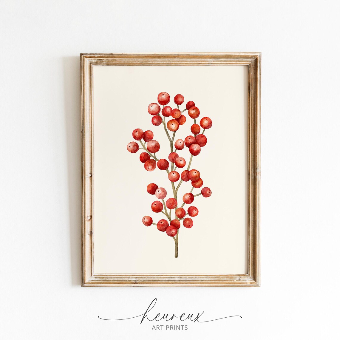 Red Berry Branch Watercolor Painting Poster Botanical Christmas Decor - Image 2