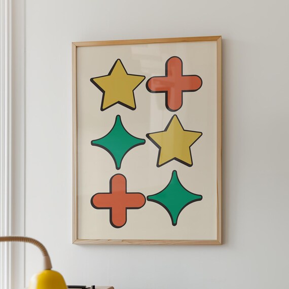 Retro Geometric Star And Plus Shapes Mid Century Modern Poster