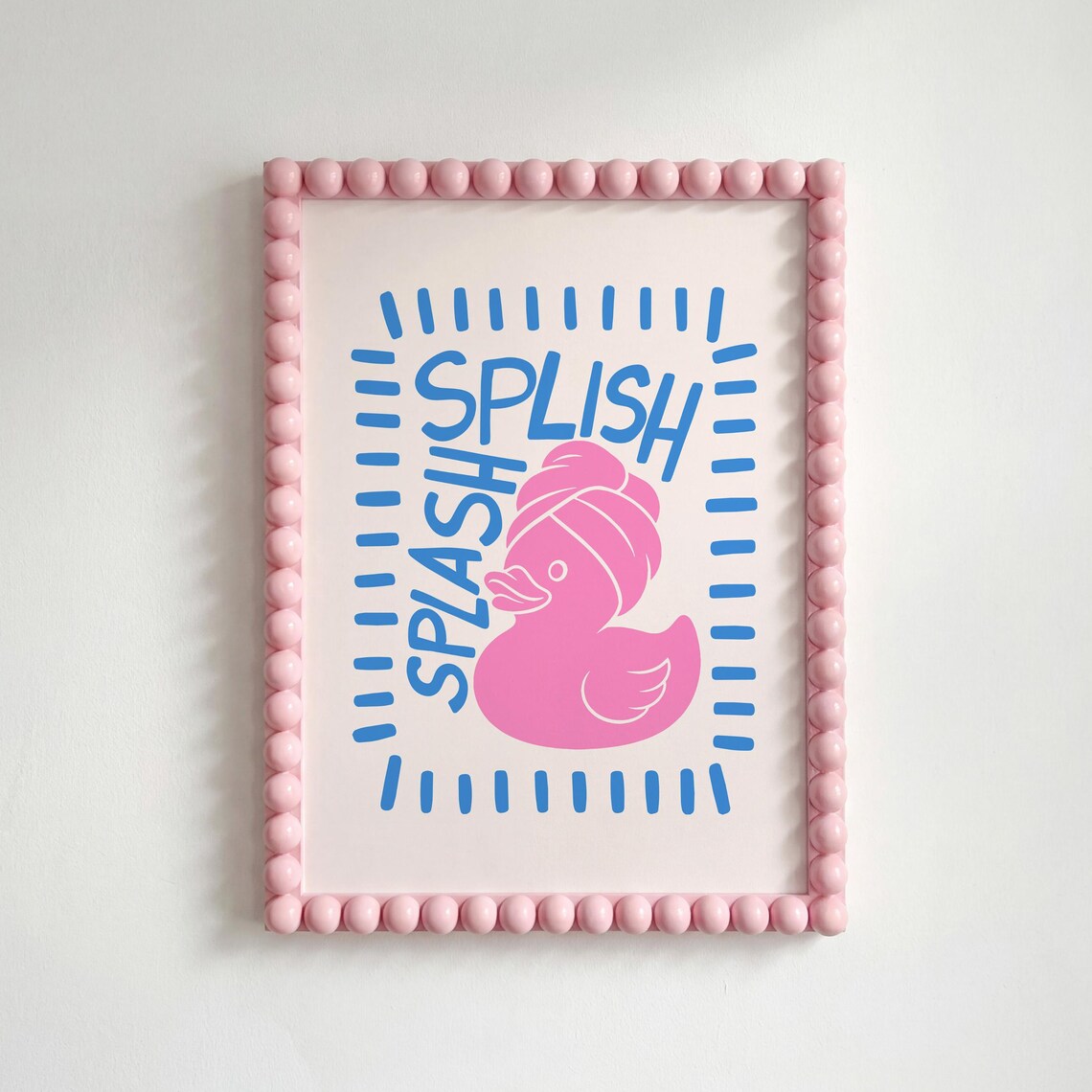 Splish Splash Pink Rubber Duck Cute Funny Kids Bathroom Wall Poster