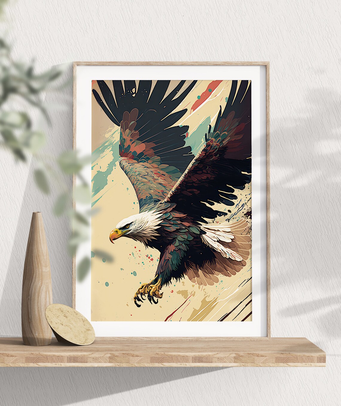 Swooping Bald Eagle Print, Gauguin-Inspired Bird Art