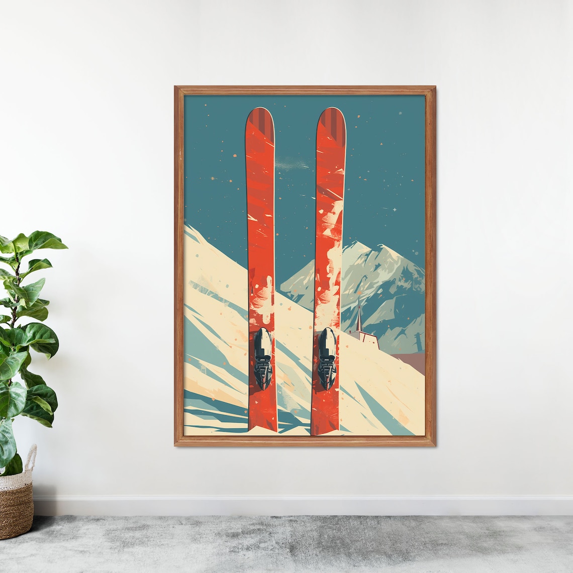 Vintage Red Skis Swiss Resort Travel Poster