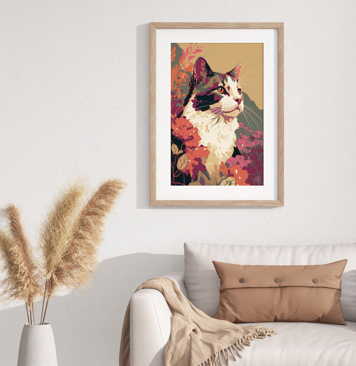 Calico Cat Flower Art, Floral Modern Cat Print - Image 3