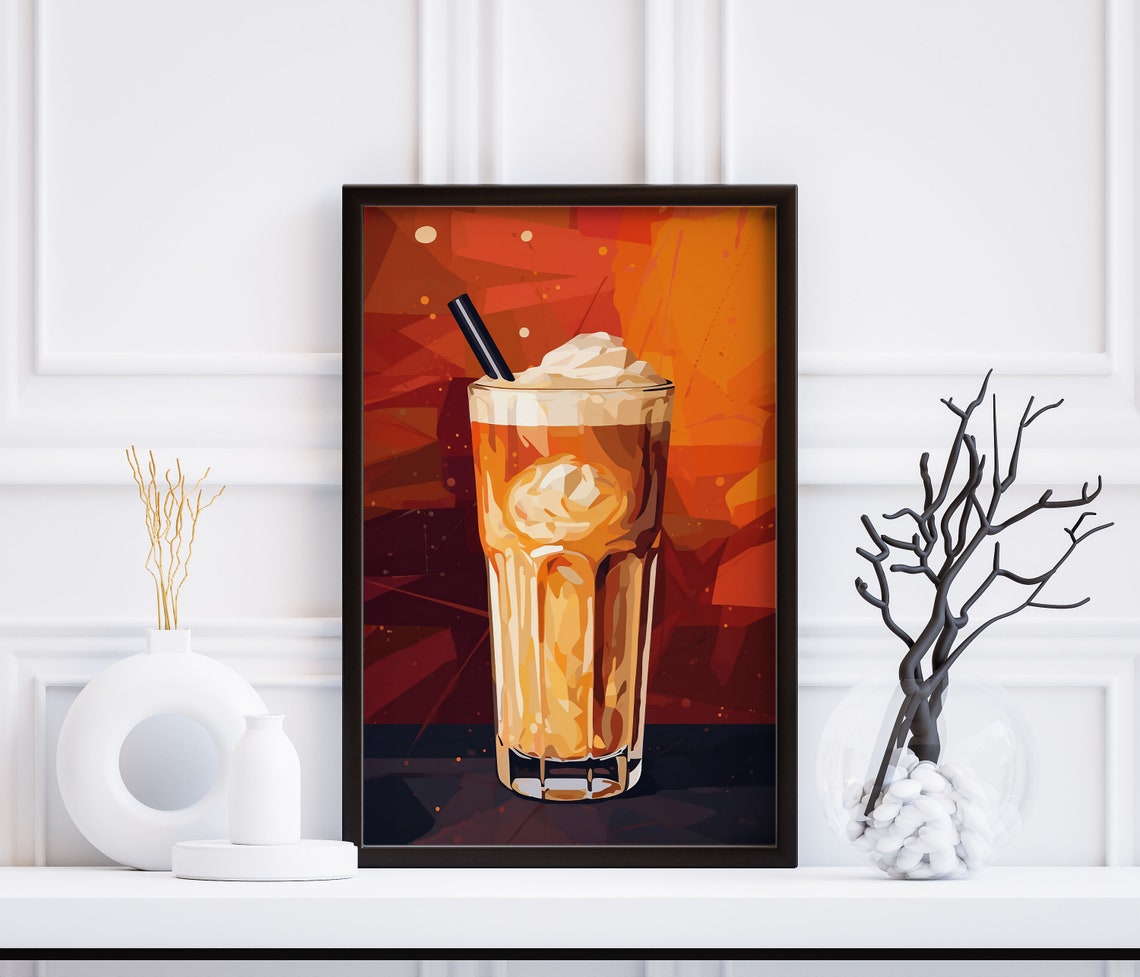 Iced Coffee with Whipped Cream Orange Retro Cafe Art Drink Poster - Image 3