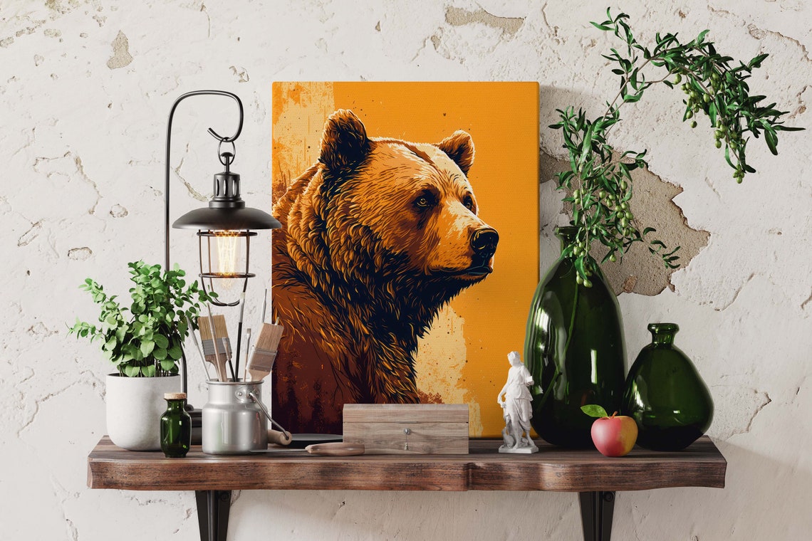 Grizzly Bear Profile on Burnt Orange Bold Wildlife Art Poster - Image 4