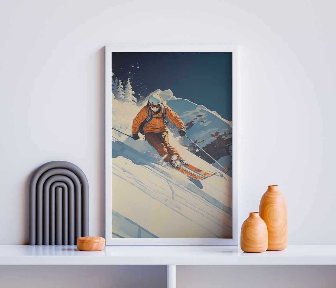 Retro Downhill Skier Vintage Alpine Night Skiing Adventure Poster - Image 3