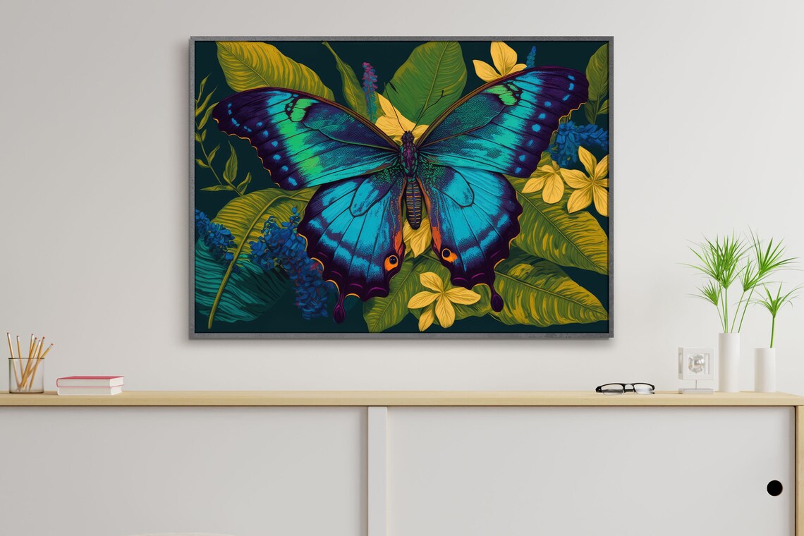 Modern Blue Butterfly Minimalist Nature Art Print - Image 2