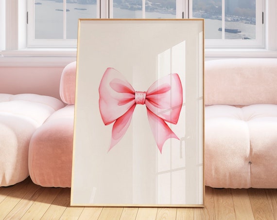 Pink Bow Print Preppy Aesthetic Wall Art Teen Room Decor Preppy Poster College Apartment Decor Nursery Girly Wall Art Pastel Poster
