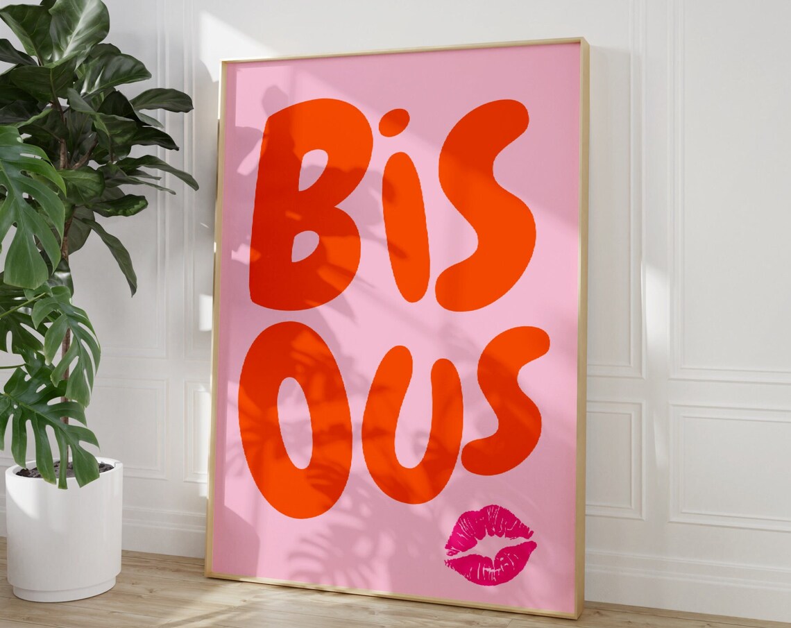 Bisous French Quote Poster, Feminine Typography