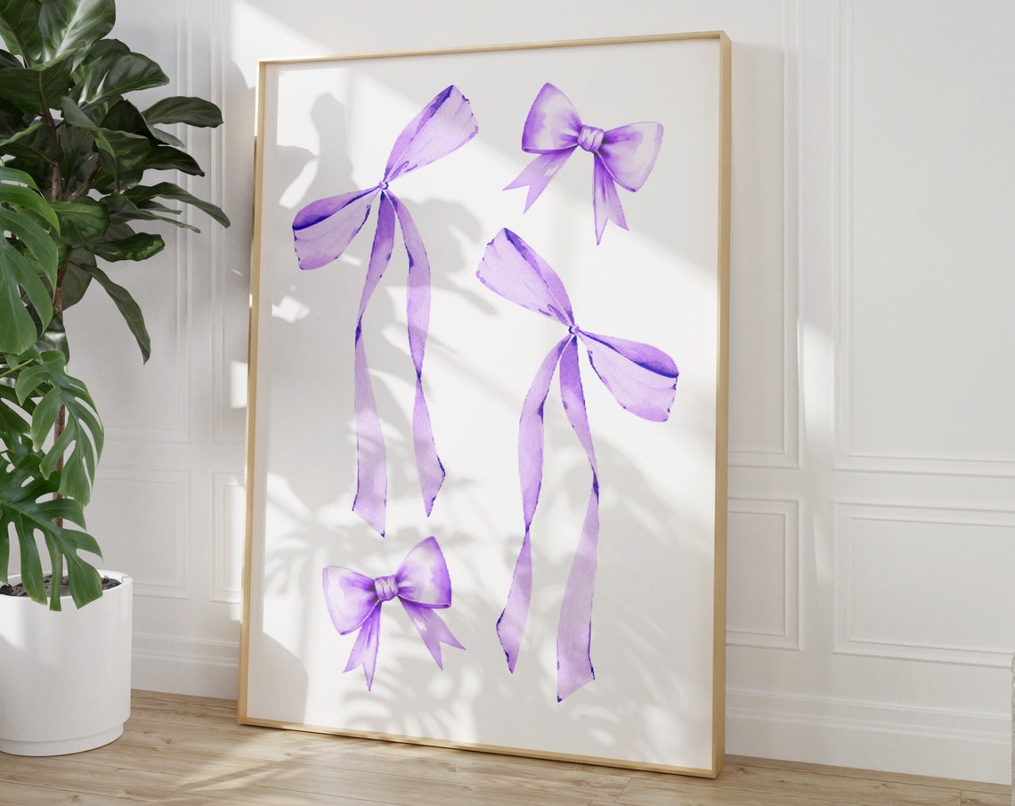 Lilac Purple Watercolor Ribbon Bow Soft Dreamy Preppy Art Poster - Image 3