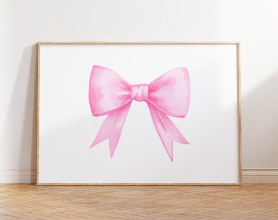 Pink Bow Watercolor Ribbon Minimal Preppy Coquette Wall Decor Poster