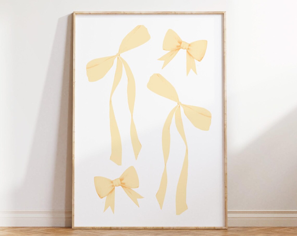 Yellow Bow Watercolor Poster Coquette Butter Yellow Preppy Room Decor
