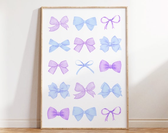 Blue Bow Print Lavender Bow Poster Coquette Room Decor Preppy Aesthetic Wall Art Teen Room Decor Dorm Room Decor Lilac Nursery Wall Art