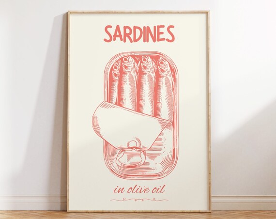 Sardines Tin Print Kitchen Wall Art Sardine Wall Art Dining Room Decor Retro Food Art Vintage Kitchen Decor Fish Poster Seafood Art