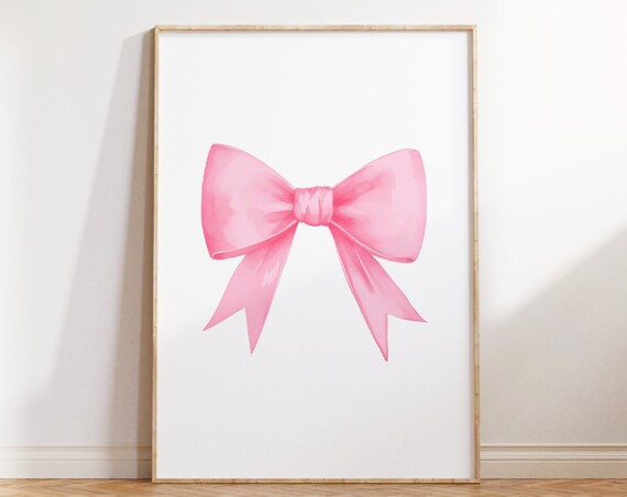 Pink Watercolor Bow Simple Minimalist Girly Nursery Decor Poster