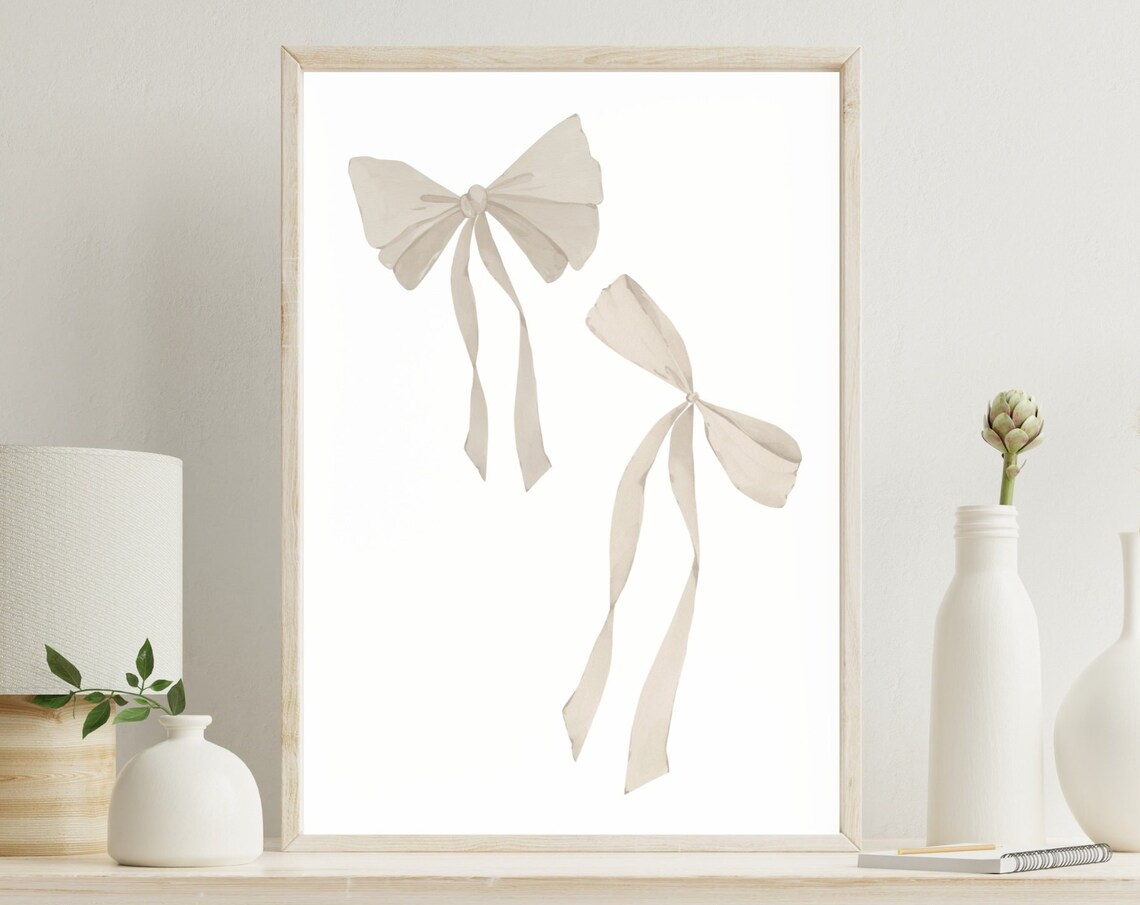Neutral Beige Double Bow Watercolor Minimalist Teen Room Poster - Image 3