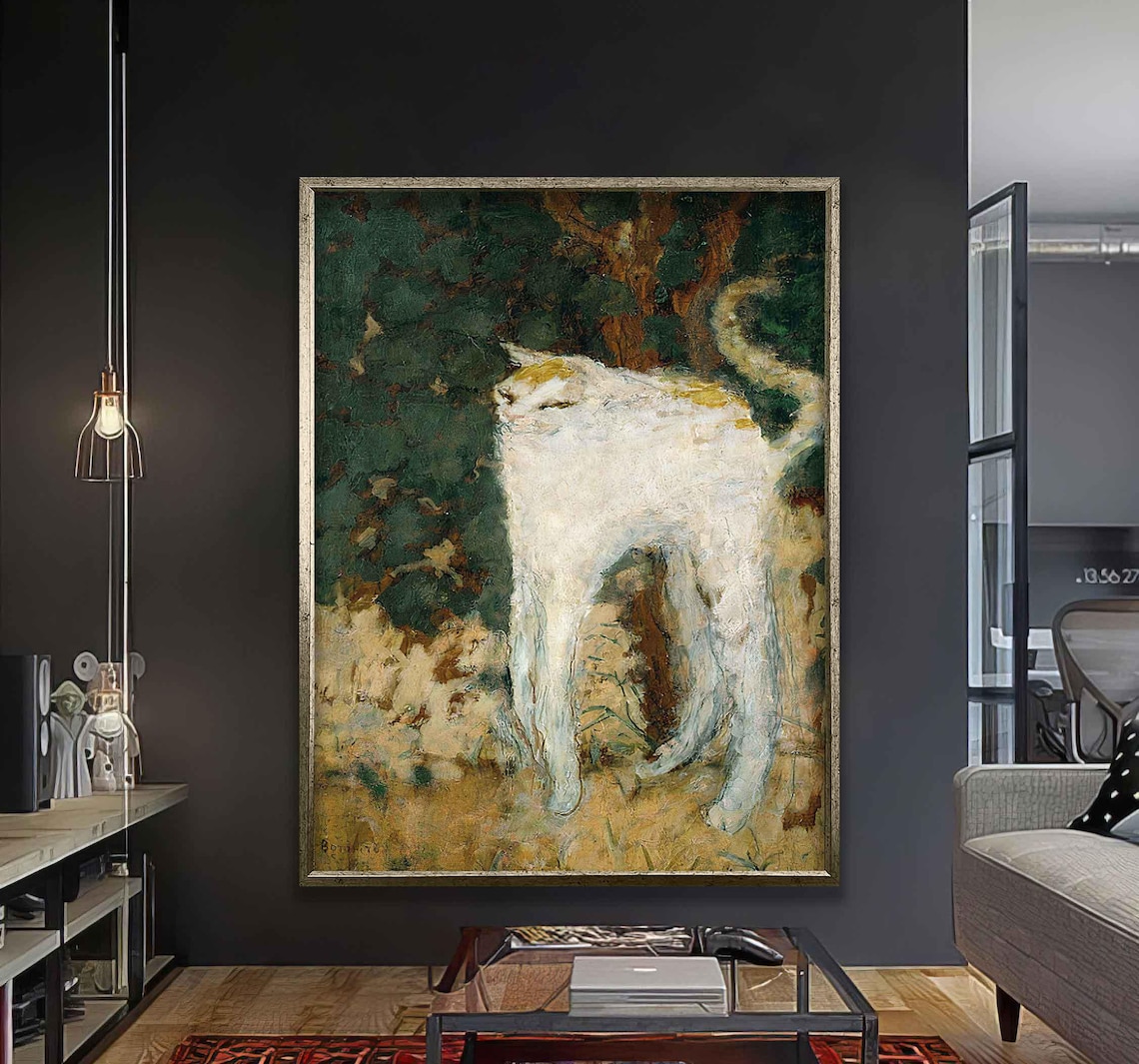 Impressionist White Cat In Garden Classic Feline Painting Art Poster