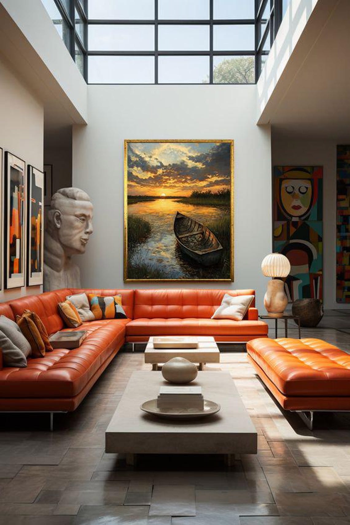 Fishing Boat at Sunset Golden River Peaceful Landscape Art Wall Poster