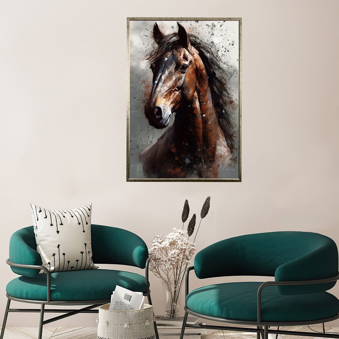 Brown Horse Print Prancing Horse Wall Art Race Horse Painting Horse Portrait Print Ready To Hang