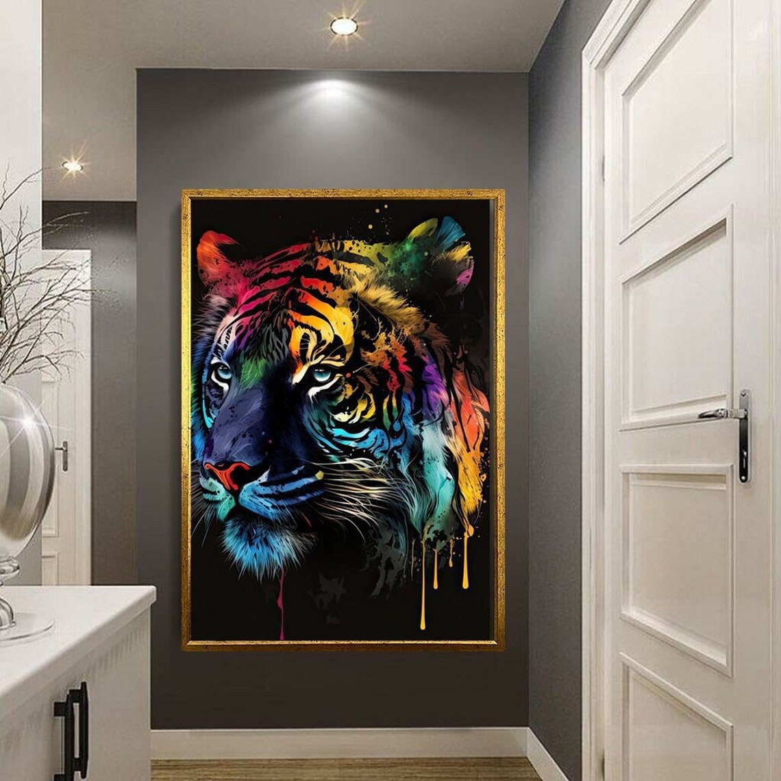 Rainbow Pop Art Tiger Portrait Vibrant Colorful Big Cat Wall Poster