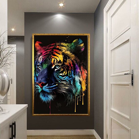 Rainbow Pop Art Tiger Portrait Vibrant Colorful Big Cat Wall Poster