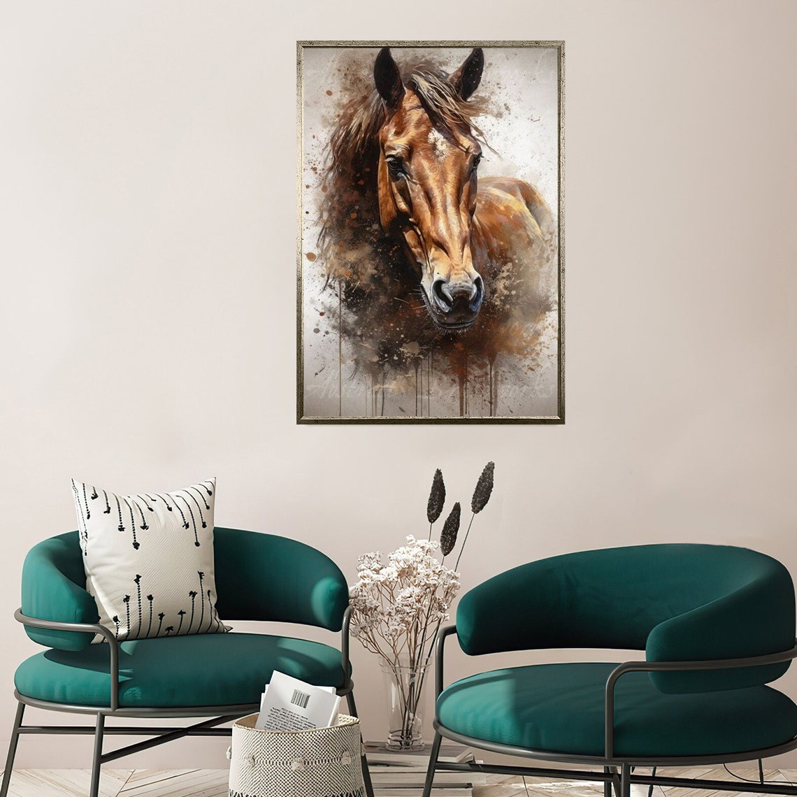 Brown Horse Print Prancing Horse Wall Art Race Horse Painting Horse Portrait Print Ready To Hang