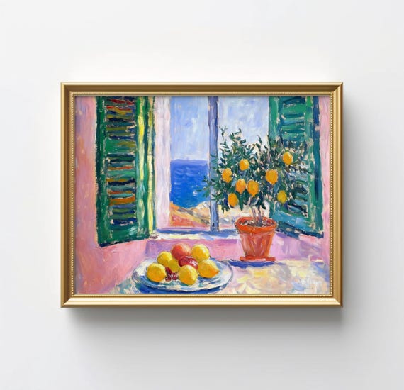 Mediterranean Window Print Matisse Style Lemon Tree Art