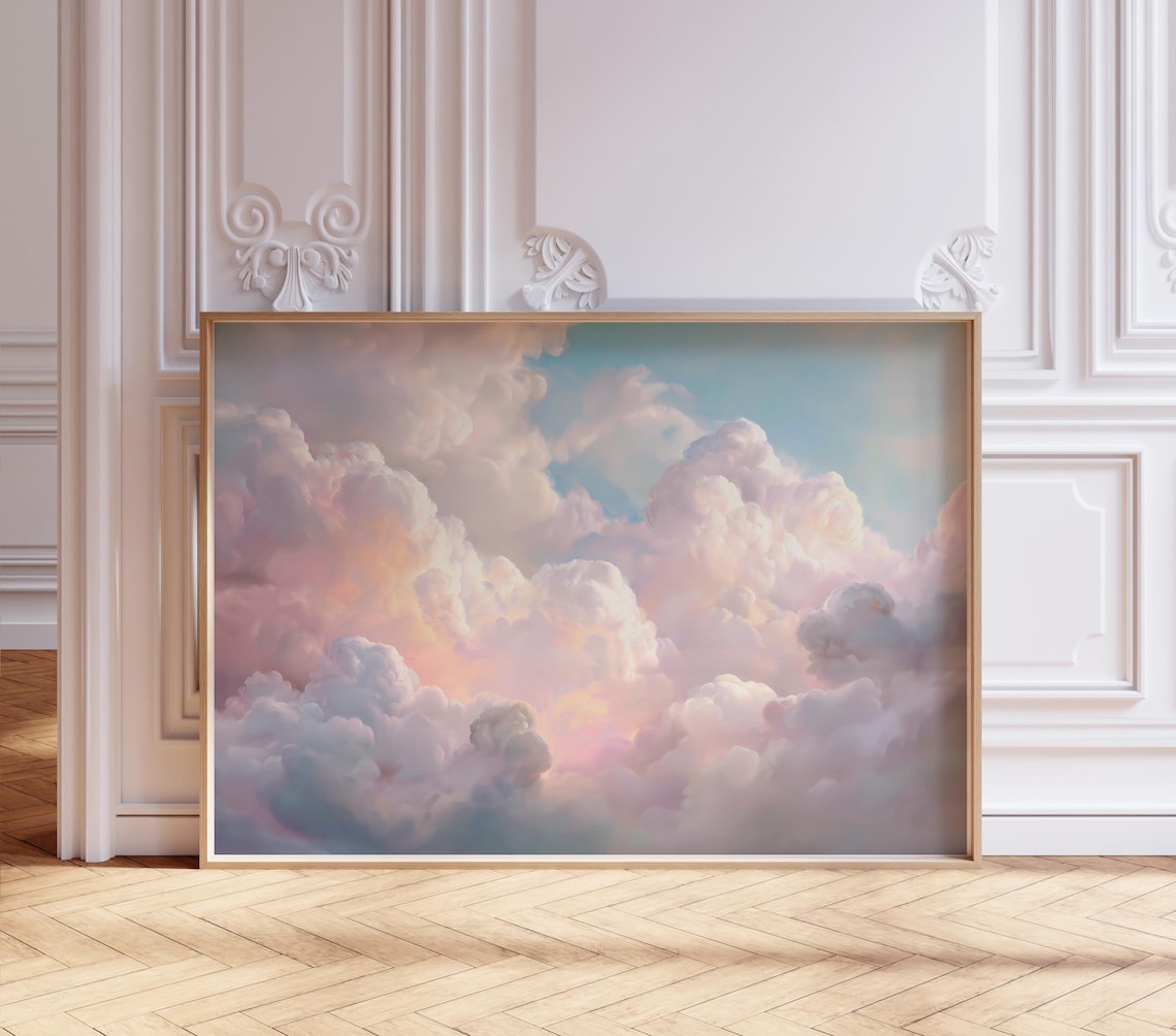 Pastel Clouds Print, Pink Blue Sky Landscape