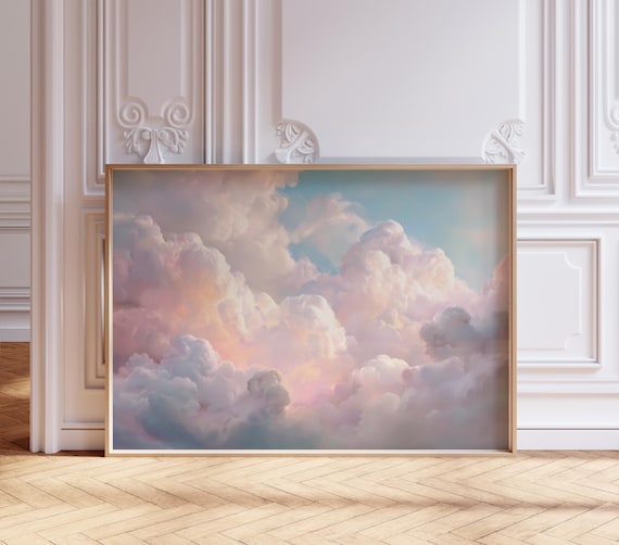 Pastel Clouds Print, Pink Blue Sky Landscape