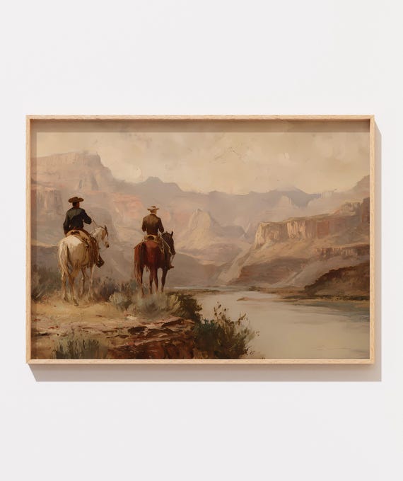 Vintage Cowboy Art Print Abstract Southwest Desert Landscape