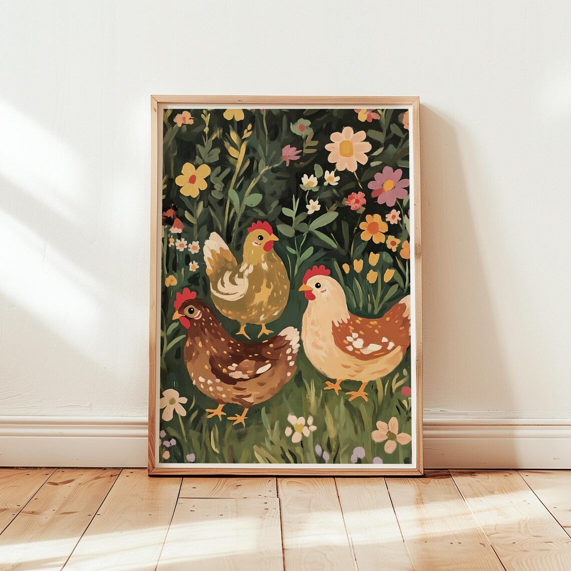 Farm Nursery Chicken Art Print, Rustic Hens